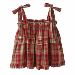 Grandma Aesthetic Plaid Bow-Tie Top