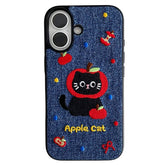 Apple Cat Embroidery iPhone Case