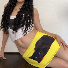 Black Cat Y2K Mini Skirt