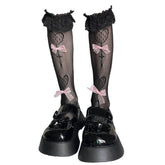 Bows Fishnet Knee Socks