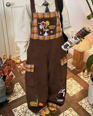 Brown Corduroy 90s Cartoon Dungarees