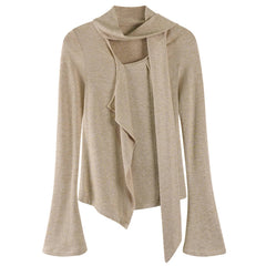 Fall Feels Cozy Tie Neck Knit Top