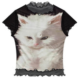 Moody Kitten Print Y2K Top