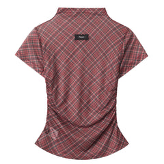Preppy Plaid Mesh Top & Mini Skirt Set