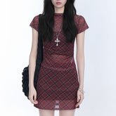 Preppy Plaid Mesh Top & Mini Skirt Set