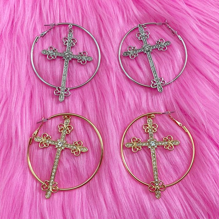 Crystal Cross Hoop Earrings