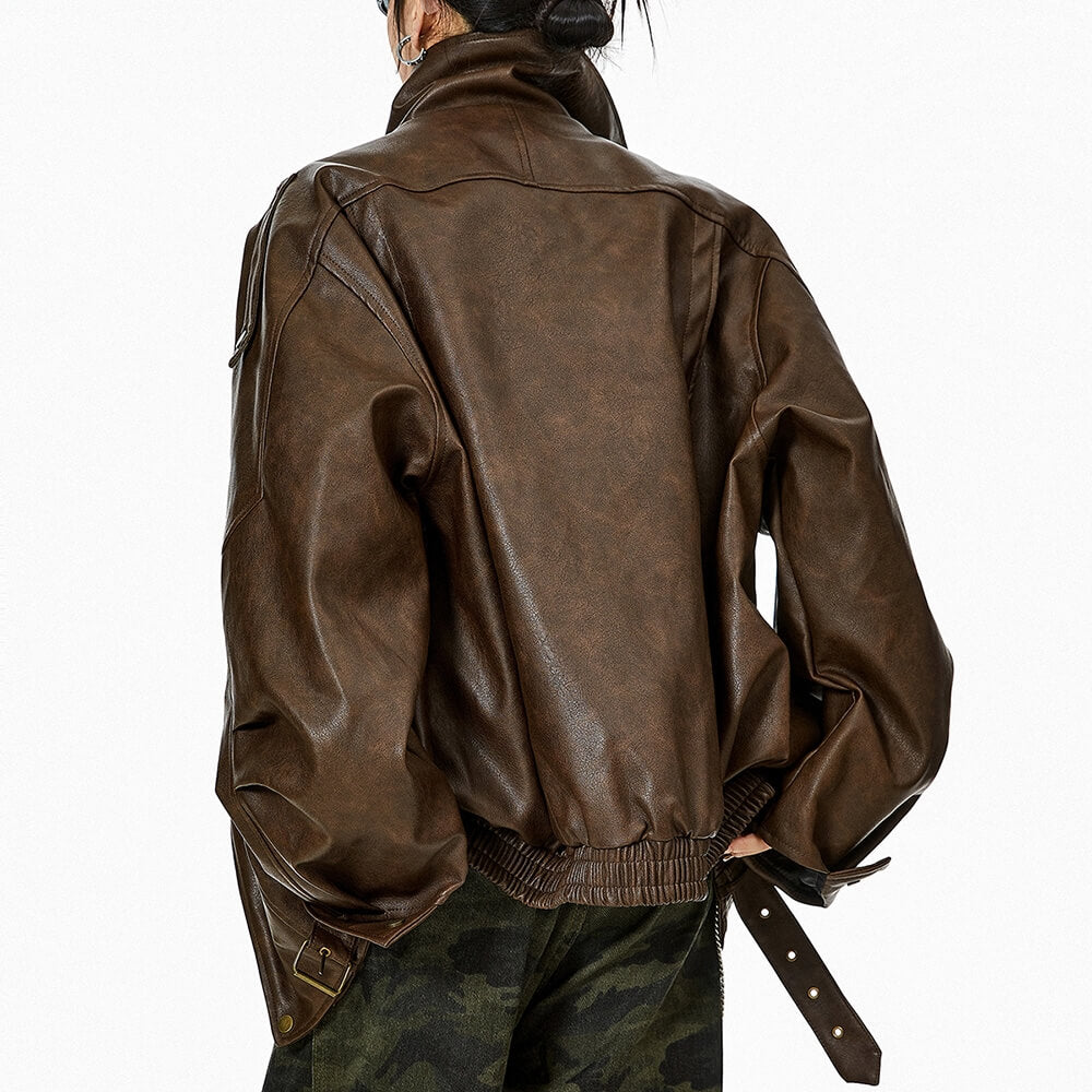 Model Off Duty Buckle Leather Jacket