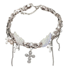 Angel Wings Cross Choker Necklace