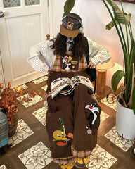 Brown Corduroy 90s Cartoon Dungarees