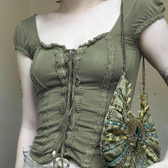 Fairycore Aesthetic Lace Up Top