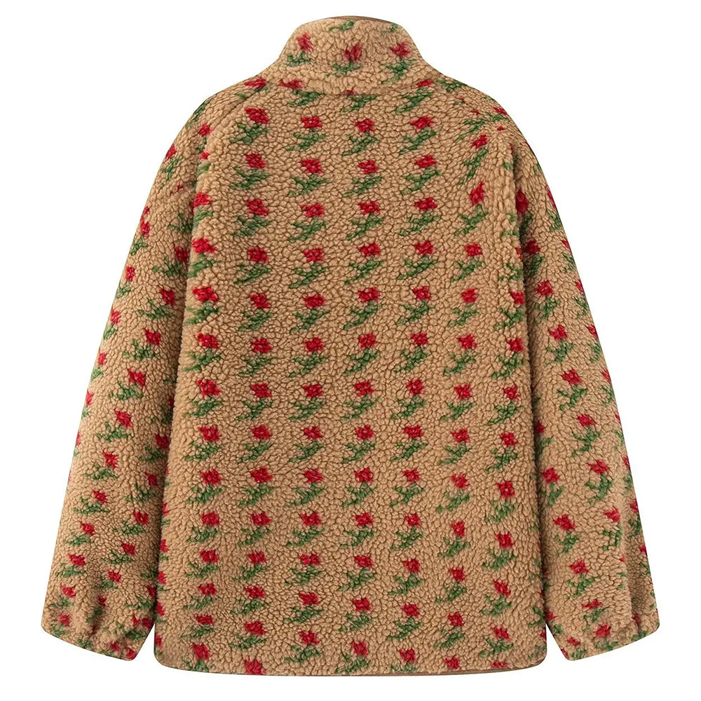 Floral Faux Sherpa Fleece Jacket