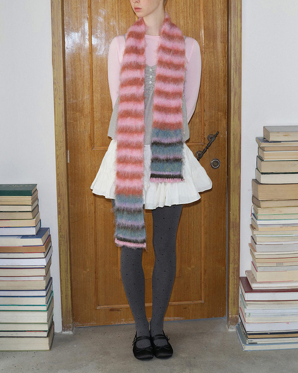 Frazzled English Woman Striped Scarf