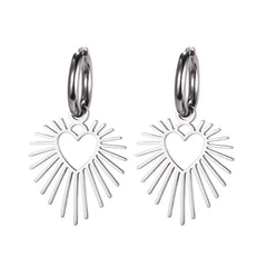 Heart Sun Pendant Drop Earrings