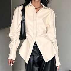 Latte Cream Vegan Leather Shirt