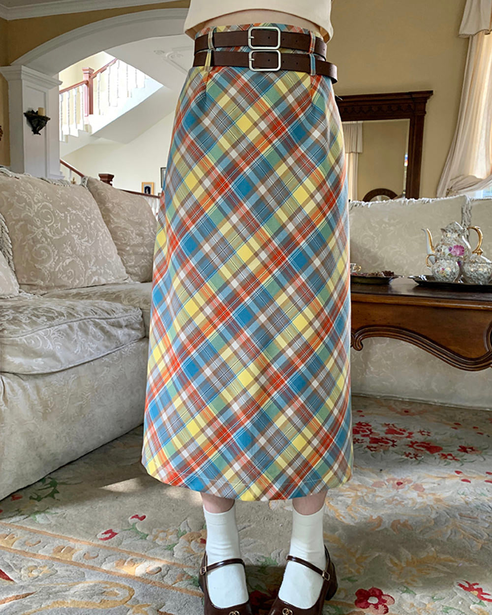 Preppy Colorful Plaid Maxi Skirt
