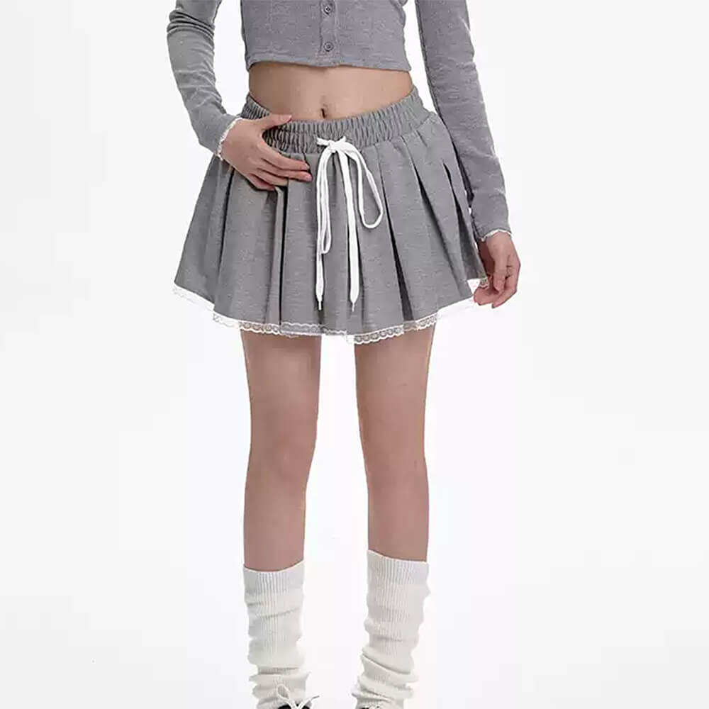 Preppy Drawstring Mini Skirt
