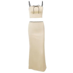 French Summer Satin Top & Maxi Skirt Set