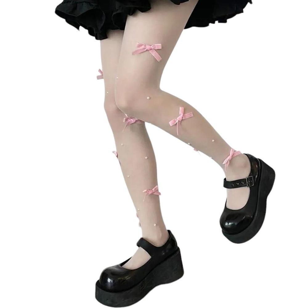 Coquette Aesthetic Velvet Bow Tights