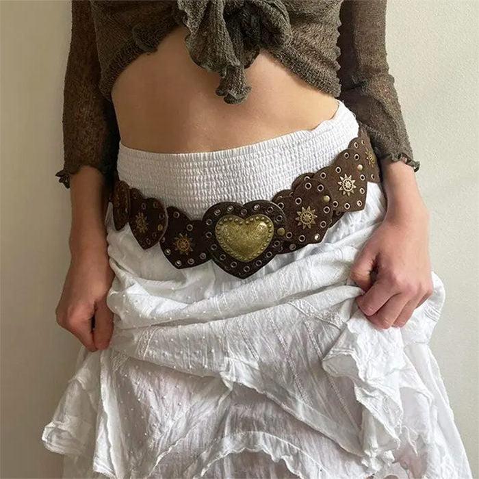 Vintage Heart Brown Suede Belt