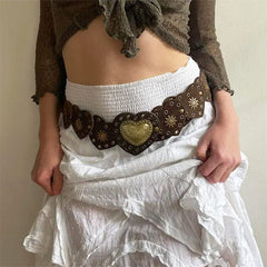 Vintage Heart Brown Suede Belt