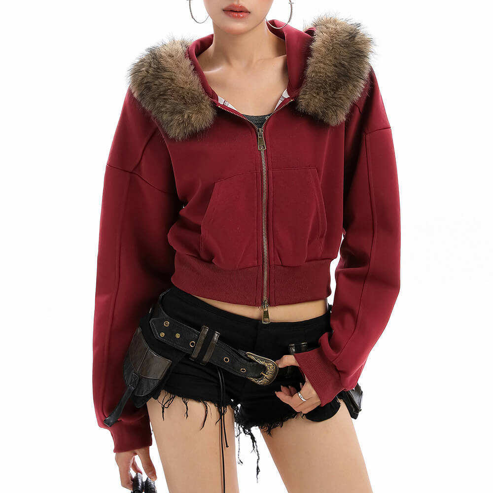 Y2K Aesthetic Cropped Fur Hoodie